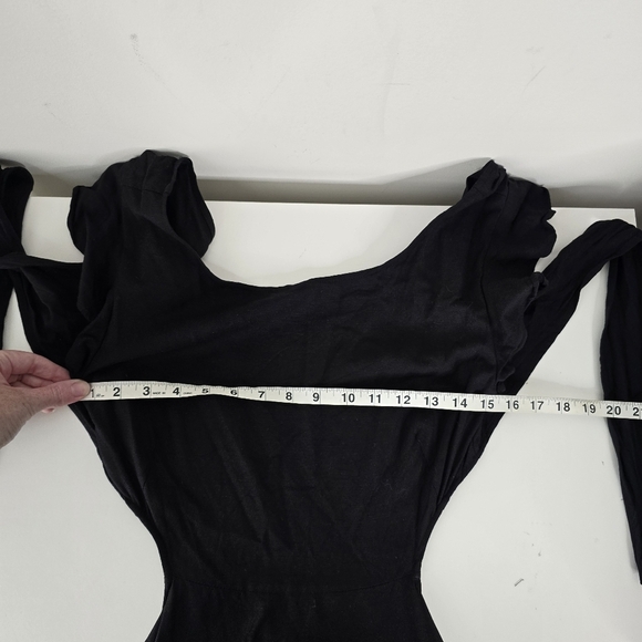 Jason Wu Open Back Linen Blend Tiered Hem Midi Sundress Black Flutter Sleeve L - Picture 8 of 13